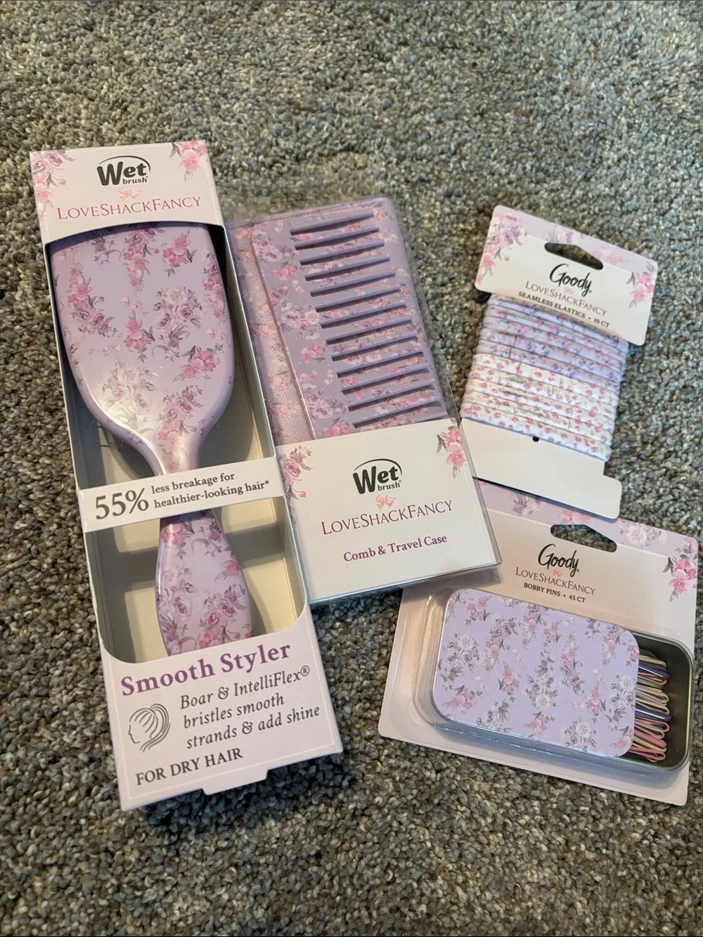 Wet Brush Loveshackfancy Lavendar Floral Hair Brush & Accessories Set